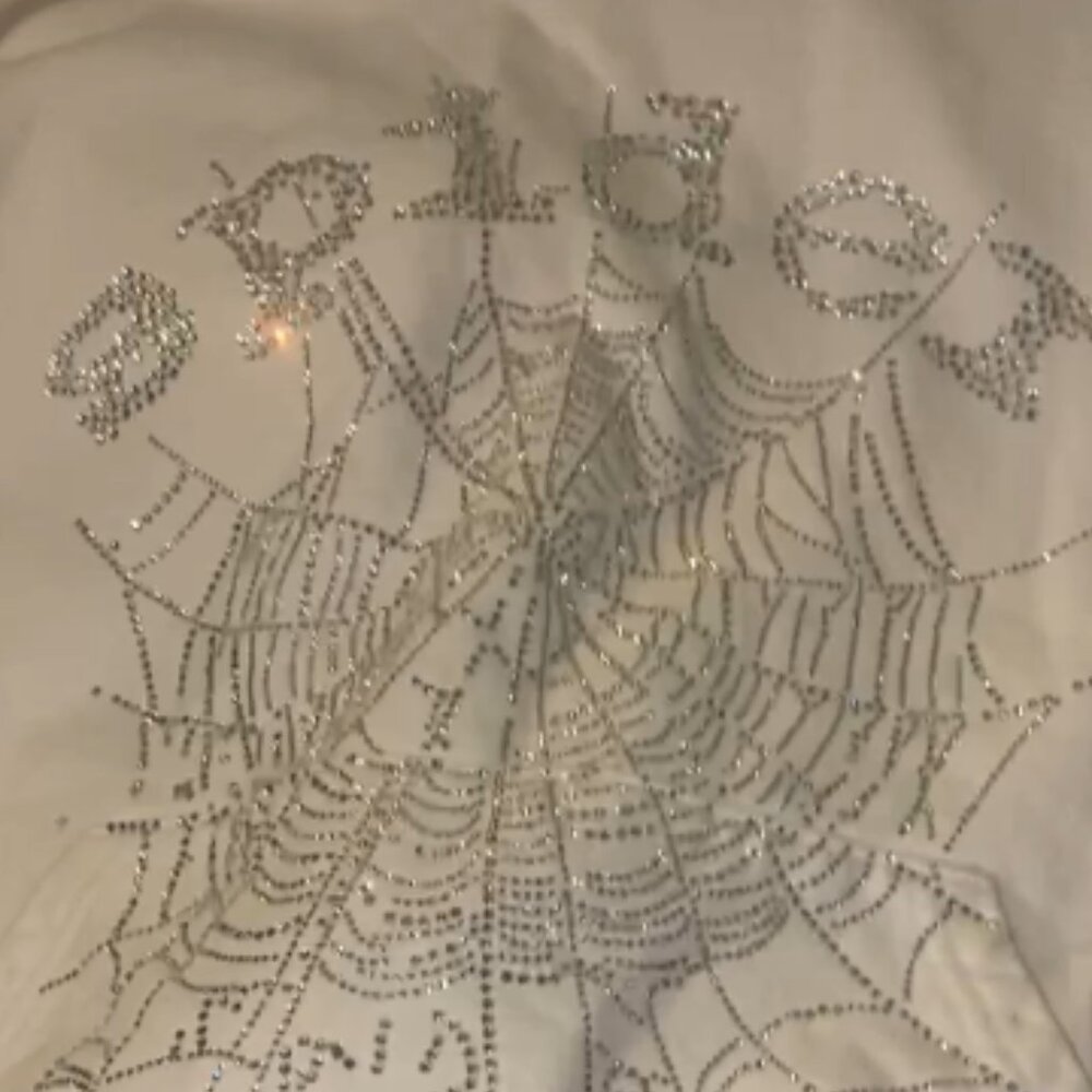 Sp5der OG Rhinestone Logo Hoodie Sweatshirt White | Spider Worldwide